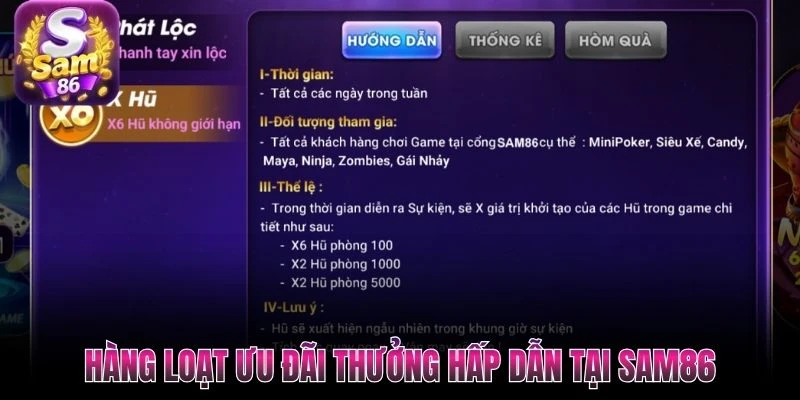 Hàng loạt ưu đãi thưởng hấp dẫn tại SAM86 Hàng loạt ưu đãi thưởng hấp dẫn tại SAM86
